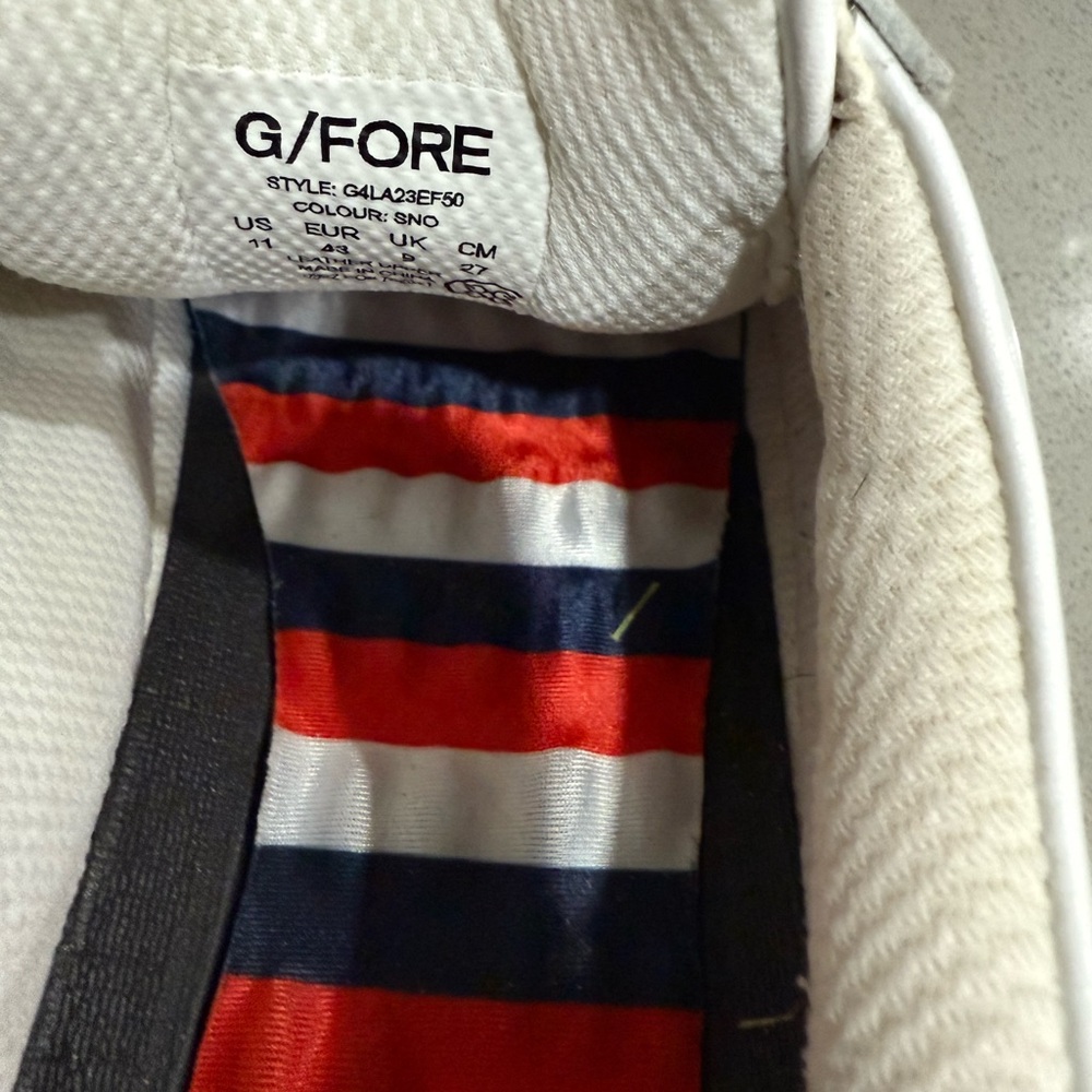 G/FORE Women's White Sneakers with Red Stripe and Navy Heel Tab - Picture 3 of 7